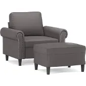 vidaXL Fauteuil avec tabouret Gris 60 cm Similicuir