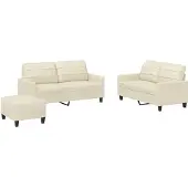 vidaXL Ensemble de canapés 3 pièces avec coussins Crème Similicuir