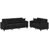 vidaXL Ensemble de canapés 2 pièces avec coussins Noir Tissu microfibre