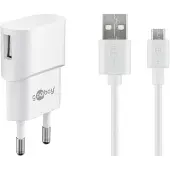 Goobay 45297 Kit de charge micro USB 1 A, blanc, 1 m - Adaptateur secteur avec câble micro USB 1m (blanc)