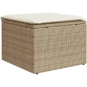 vidaXL Tabouret de jardin avec coussin beige 55x55x37cm résine tressée