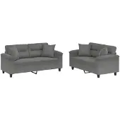 vidaXL Ensemble de canapés 2 pièces avec coussins Gris foncé Tissu microfibre
