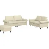 vidaXL Ensemble de canapés 3 pièces avec coussins Crème Similicuir