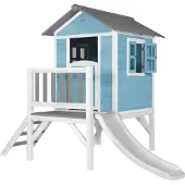 Axi Maison Enfant Beach Lodge Xl En Bleu Avec Toboggan En Blanc | Maison De Jeux En Bois Ffc Pour Les Enfants | Maisonnette / Cabane De Jeu Pour Le
