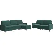 vidaXL Ensemble de canapés 3 pièces avec coussins vert foncé velours