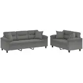 vidaXL Ensemble de canapés 2 pièces avec coussins Gris foncé Tissu microfibre