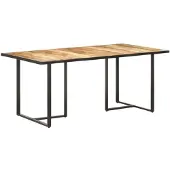 vidaXL Table de salle à manger "Patersberg" en acier, bois massif en marron, noir. Dimensions (L/L/H) 180x90x76 cm