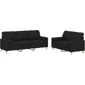 vidaXL Ensemble de canapés 2 pièces avec coussins Tissu noir