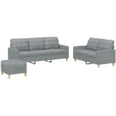 vidaXL Ensemble de canapés 3 pièces avec coussins Tissu gris clair