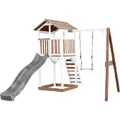 Axi Beach Tower Aire De Jeux Avec Toboggan En Gris, Balançoire & Bac À Sable | Grande Maison Enfant Extérieur En Marron & Blanc | Cabane De Jeu En