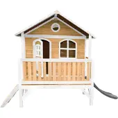 Axi Stef Maison Enfant Avec Toboggan Gris | Aire De Jeux Pour L'Extérieur En Marron & Blanc | Maisonnette / Cabane De Jeu En Bois