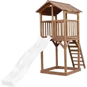 Axi Beach Tower Aire De Jeux Avec Toboggan En Blanc & Bac À Sable | Grande Maison Enfant Extérieur En Marron | Cabane De Jeu En Bois