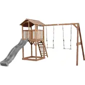 Axi Beach Tower Aire De Jeux Avec Toboggan En Gris, 2 Balançoires & Bac À Sable | Grande Maison Enfant Extérieur En Marron | Cabane De Jeu En Bois