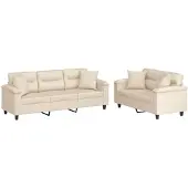 vidaXL Ensemble de canapés 2 pièces avec coussins Beige Tissu microfibre