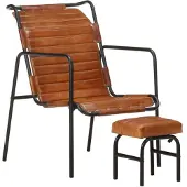 vidaXL Fauteuil relax avec repose-pieds Marron Cuir véritable