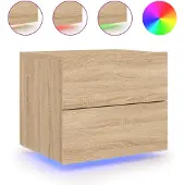 vidaXL Table de chevet murale avec lumières LED chêne sonoma