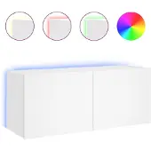 vidaXL Meuble TV mural avec lampes LED blanc 100x35x41 cm