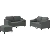 vidaXL Ensemble de canapés 3 pièces avec coussins Tissu gris foncé