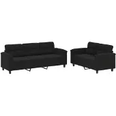 vidaXL Ensemble de canapés 2 pièces avec coussins Noir Tissu microfibre