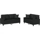 vidaXL Ensemble de canapés 2 pièces avec coussins Noir Similicuir