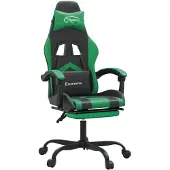 vidaXL Chaise de jeu avec repose-pieds Noir et vert Similicuir