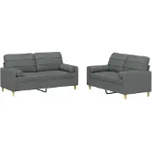 vidaXL Ensemble de canapés 2 pièces avec coussins Tissu gris foncé