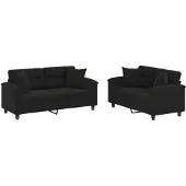 vidaXL Ensemble de canapés 2 pièces avec coussins Noir Tissu microfibre