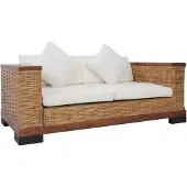 vidaXL Canapé 2 places avec coussins Marron Naturel Rotin