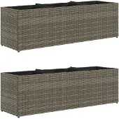 vidaXL Jardinières avec 3 pots 2 pcs gris 105x30x32 cm résine tressée