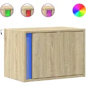 vidaXL Table de chevet murale avec lumières LED chêne sonoma