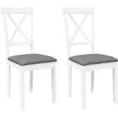 vidaXL Chaises de salle à manger avec coussins 2 pcs. Blanc Bois massif Hévéa
