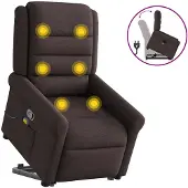 vidaXL Fauteuil de massage avec releveur Tissu marron foncé