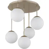 Globo Plafonnier HARMON, métal, couleur champagne, verre, 5 lumières, hauteur 51 cm