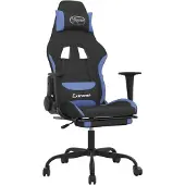 vidaXL Fauteuil gaming avec repose-pieds, tissu noir et bleu