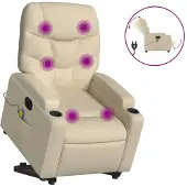 vidaXL Fauteuil de massage électrique avec releveur Crème Tissu