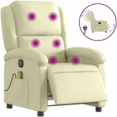 vidaXL Fauteuil de massage électrique Crème Cuir véritable