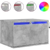 vidaXL Table de chevet murale avec lumières LED gris béton
