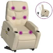 vidaXL Fauteuil de massage avec releveur Crème Tissu