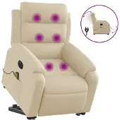 vidaXL Fauteuil de massage électrique avec releveur Crème Tissu