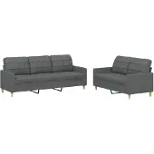 vidaXL Ensemble de canapés 2 pièces avec coussins Tissu gris foncé