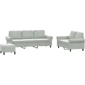 vidaXL Ensemble de canapés 3 pièces avec coussins gris clair velours