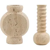Mr. Stoned Coffret Cadeau en Travertin : Vase Ribbed + Vase Circle