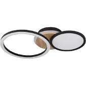 Globo Lighting plafonnier métal noir mat, MDF imitation bois foncé, plastique opale, mobile, LxlxH : 515x300x105mm, incl. LED 28W 230V, 3300lm source, 2100lm output, 3000K