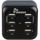 Inter-Tech 6xUSB, LED, 2.4/1.2/1 A (34 W, 6 ports), Chargeur USB, Noir