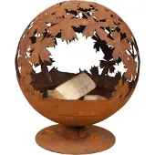 Esschert Design Brasero Rond Rouillé avec Feuilles Coupées au Laser - Métal Marron - 55,8 x 58 x H 65,2 cm