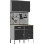 vidaXL Table de travail avec 5 tiroirs, noire, pour ingénieurs, en bois et en acier