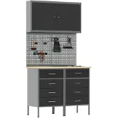 vidaXL Table de travail avec 5 tiroirs, noire, pour ingénieurs, en bois et en acier