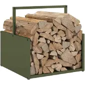 vidaXL Étagère à bois de chauffage vert olive 40x40x40 cm Acier laminé à froid