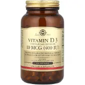 Solgar Vitamin D3 (cholcalcifrol) 10 mcg (400 UI) 250 softgels - Aide maintenir des os et des dents sains - Support du systme immunitaire -