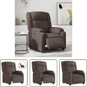 The Living Store Fauteuil relax électrique Marron Similicuir